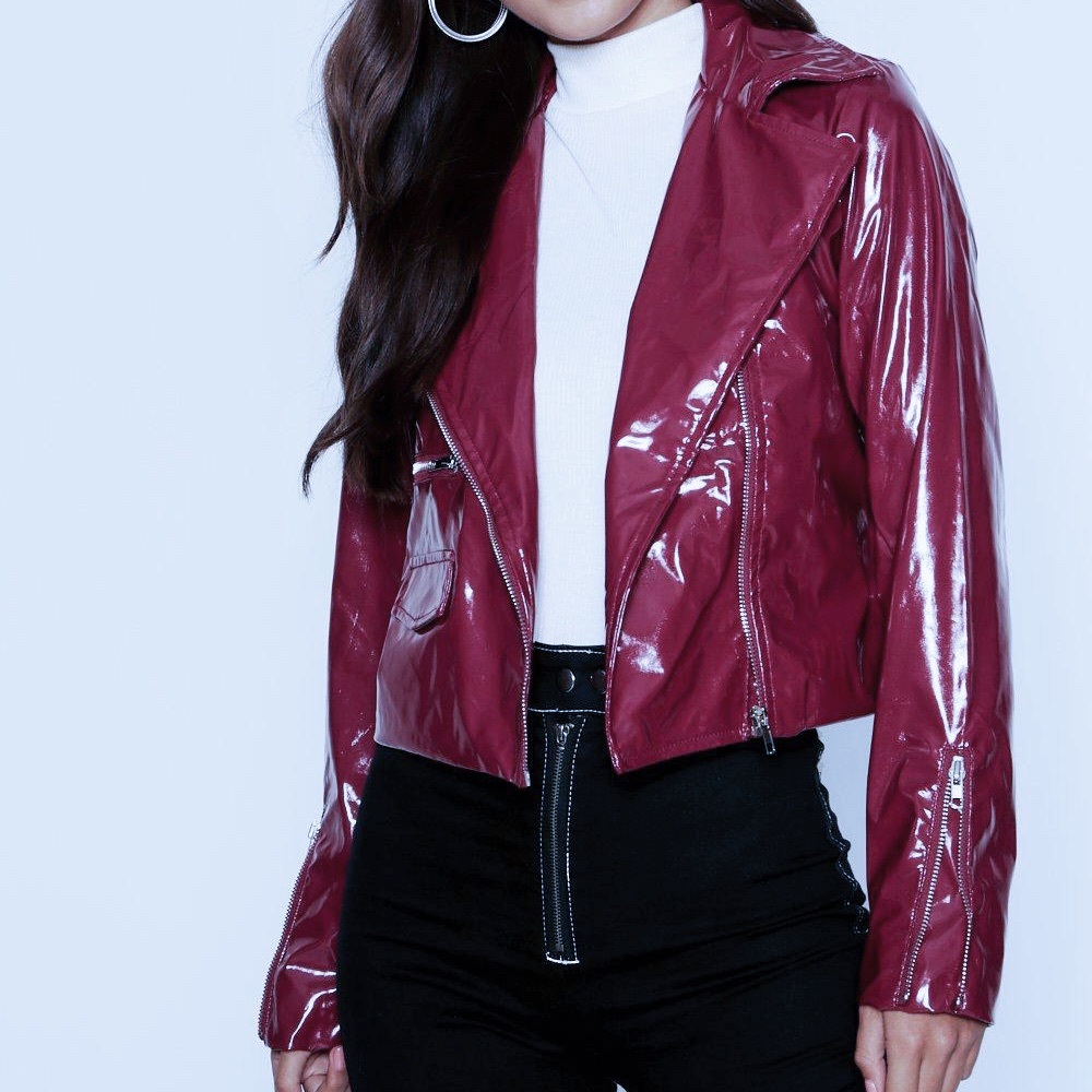 Petite Vinyl Biker Jacket / Wine Color - Picture 1 of 7